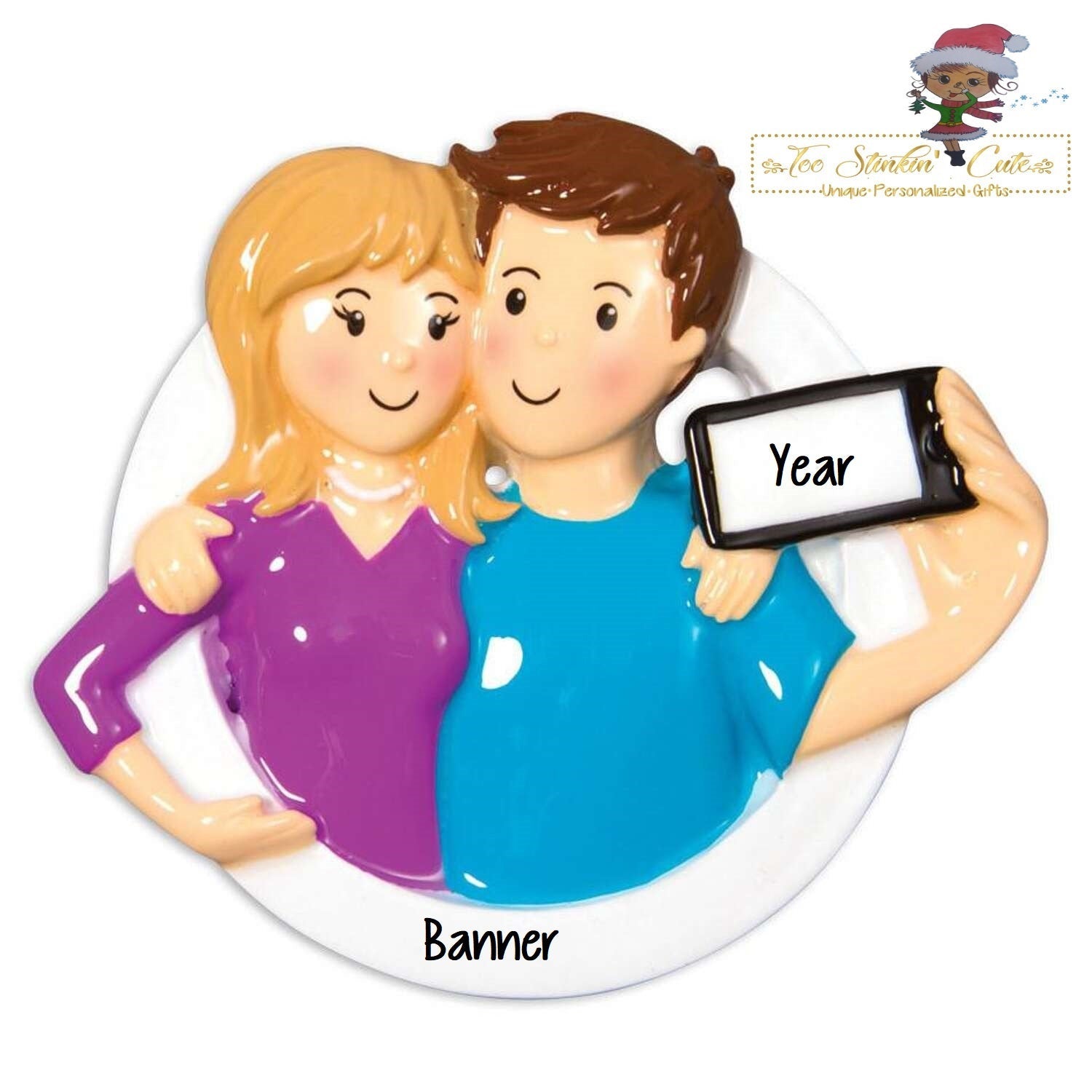 Personalized Christmas Ornament Selfie Couple Family of 2/ Couple/ Newlywed/ Best Friends + Free Shipping!