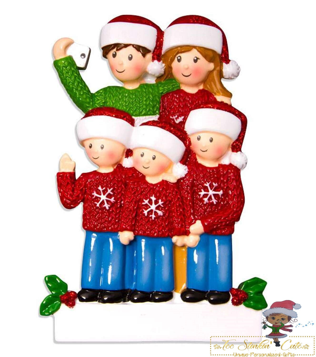 Personalized Christmas Ornament Selfie Family of 5/ Friends/ Coworkers + Free Shipping!