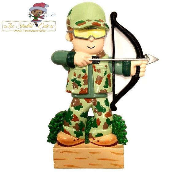 Christmas Ornament Camo Hunter Archery/ Bow & Arrow/ Mask/ Kids/ Men- Personalized + Free Shipping!
