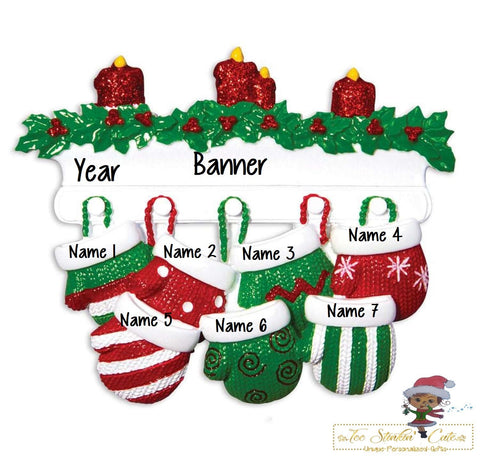 Personalized Christmas Ornament Mittens Family of 7 + Free Shipping!