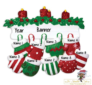 Personalized Christmas Ornament Mittens Family of 9 + Free Shipping!