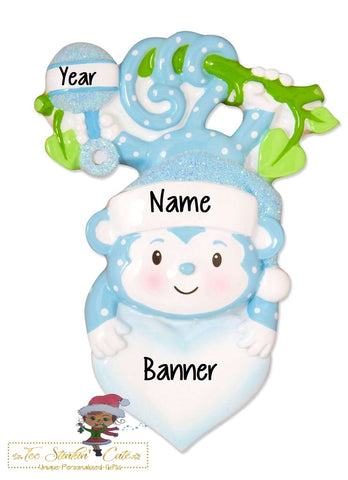 Christmas Ornament Baby Boy Monkey/ Baby's 1st Christmas/ Newborn/ New Baby - Personalized + Free Shipping!