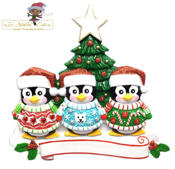 Christmas Ornament Penguin Ugly Sweater Family of 3/ Friends/ Coworkers - Personalized + Free Shipping!