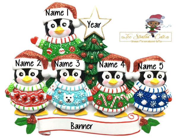 Christmas Ornament Penguin Ugly Sweater Family of 5/ Friends/ Coworkers - Personalized + Free Shipping!