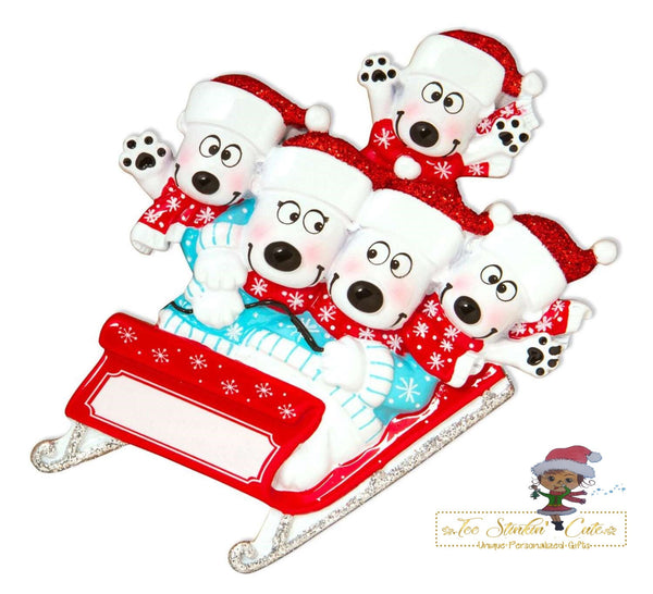 Christmas Ornament Bears on Sled Family of 5/ Friends/ Coworkers Personalized! + Free Shipping!
