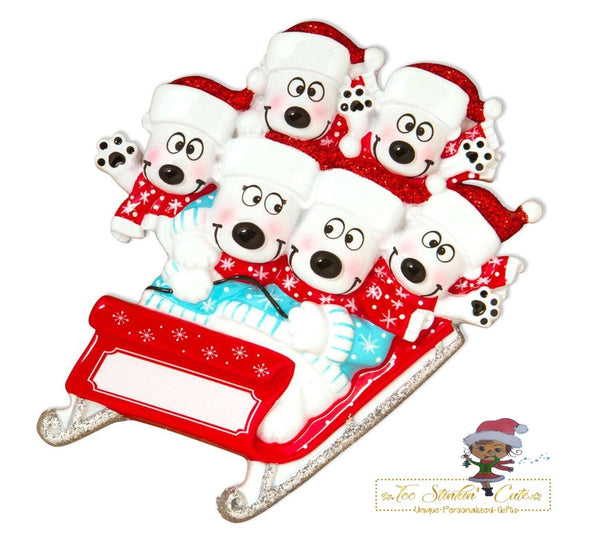 Christmas Ornament Bears on Sled Family of 6/ Friends/ Coworkers Personalized! + Free Shipping!
