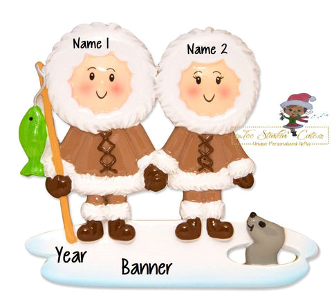 Personalized Christmas Ornament Eskimo Family of 2 + Free Shipping!/ Friends/ Coworkers Snow Couple
