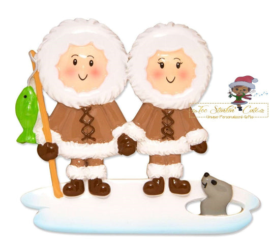 Personalized Christmas Ornament Eskimo Family of 2 + Free Shipping!/ Friends/ Coworkers Snow Couple