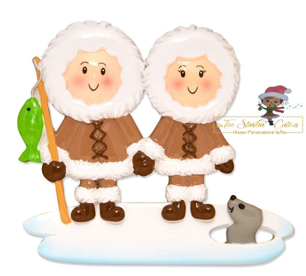 Personalized Christmas Ornament Eskimo Family of 2 + Free Shipping!/ Friends/ Coworkers Snow Couple