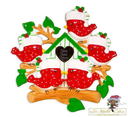Personalized Christmas Ornament Bird Family of 5