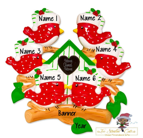 Personalized Christmas Ornament Bird Family of 6