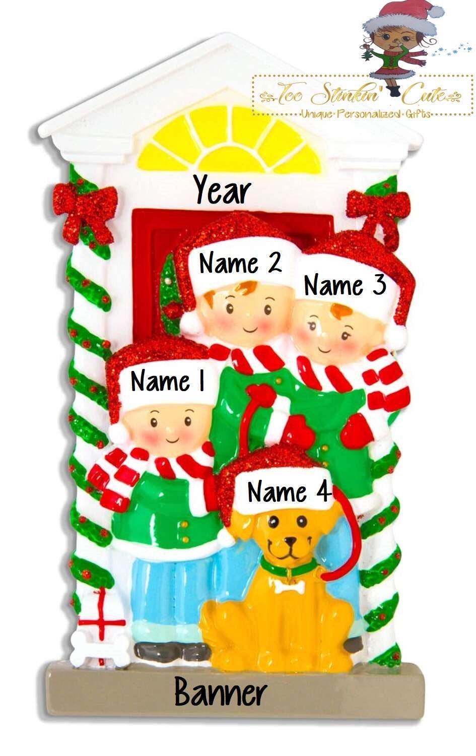 Personalized Christmas Ornament Family of 3 with Dog /Best Friends/ Coworkers + Free Shipping!