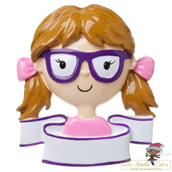 Christmas Ornament Girl with Glasses/ Children/ Kids/ Teen - Personalized + Free Shipping!