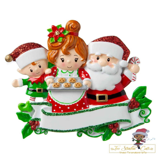 Personalized Christmas Ornament Mr. and Mrs. Claus Family of 3 + Free Shipping!