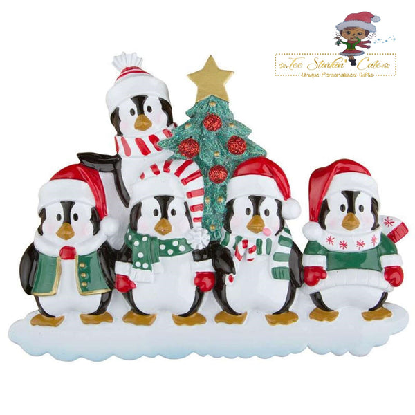 Personalized Christmas Table Topper Penguin Tree Family of 5+ Free Shipping!