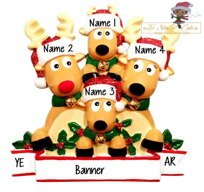 Personalized Christmas Table Topper Reindeer Family of 4 + Free Shipping!