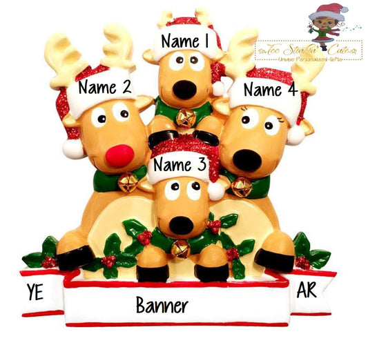 Personalized Christmas Table Topper Reindeer Family of 4 + Free Shipping!