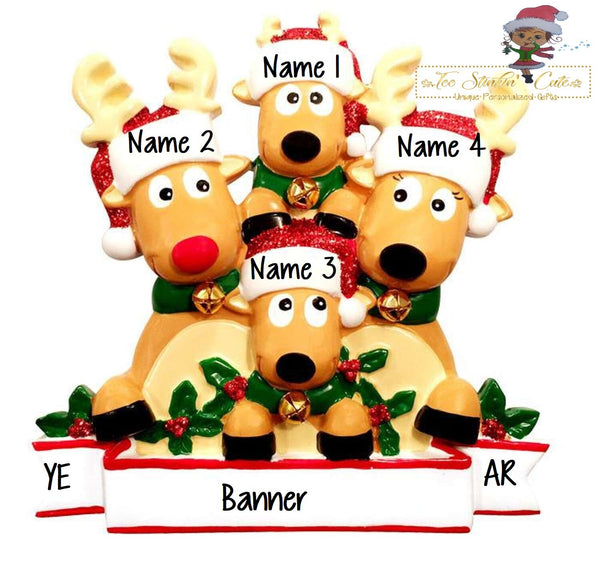 Personalized Christmas Table Topper Reindeer Family of 4 + Free Shipping!