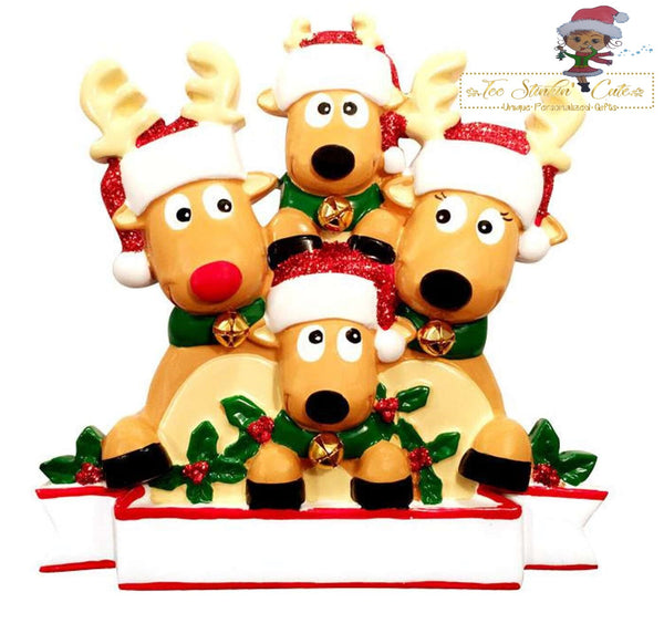 Personalized Christmas Table Topper Reindeer Family of 4 + Free Shipping!