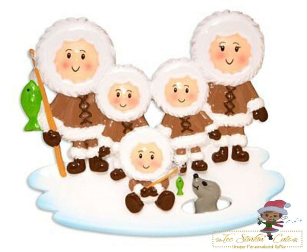 Personalized Christmas Ornament Eskimo Family of 5 + Free Shipping!/ Friends/ Coworkers Snow