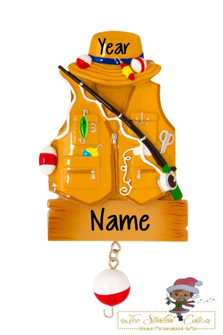 Christmas Ornament Fisherman Jacket/ Vest/ Fishing/ Fish Men- Personalized + Free Shipping!
