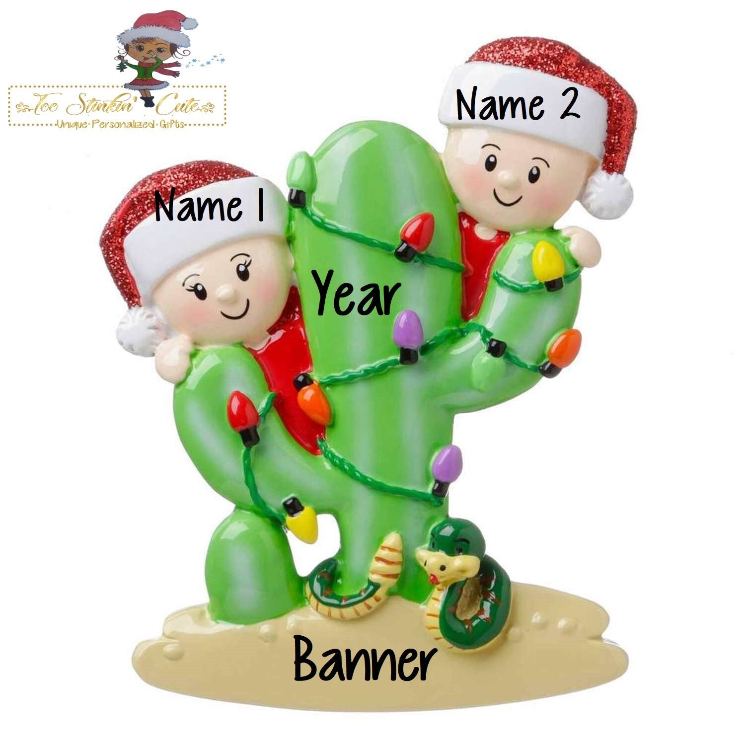 Christmas Ornament Cactus Family of 2/ Desert Couple Friends Coworkers Employees - Personalized + Free Shipping!