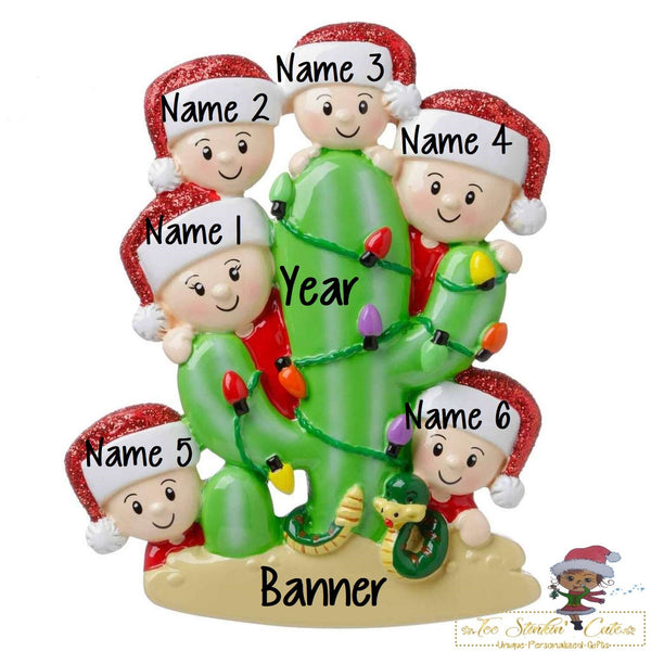 Christmas Ornament Cactus Family of 6/ Desert Couple Friends Coworkers Employees - Personalized + Free Shipping!