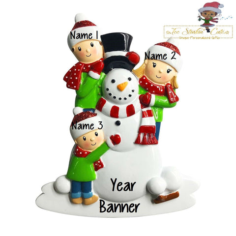 Christmas Ornament Building a Snowman Family of 3/ Friends Coworkers Employees - Personalized + Free Shipping!