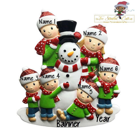 Christmas Ornament Building a Snowman Family of 6/ Friends Coworkers Employees - Personalized + Free Shipping!