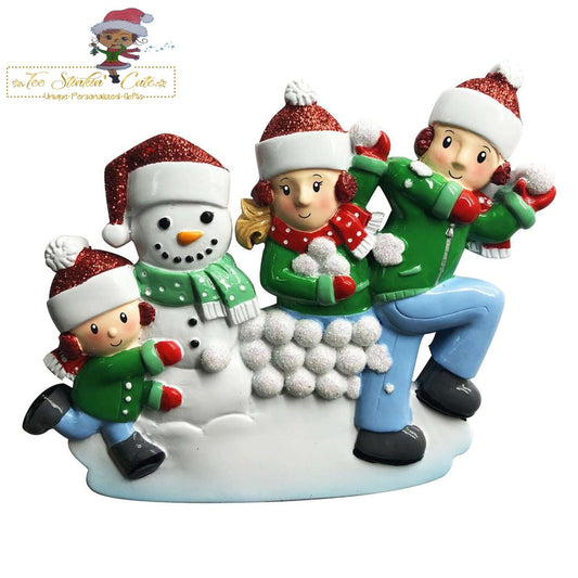 Christmas Ornament Snowball Fight Family of 3/ Friends Coworkers Employees - Personalized + Free Shipping!