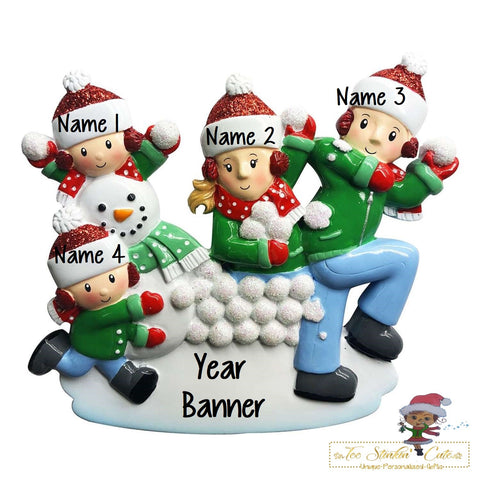 Christmas Ornament Snowball Fight Family of 4/ Friends Coworkers Employees - Personalized + Free Shipping!