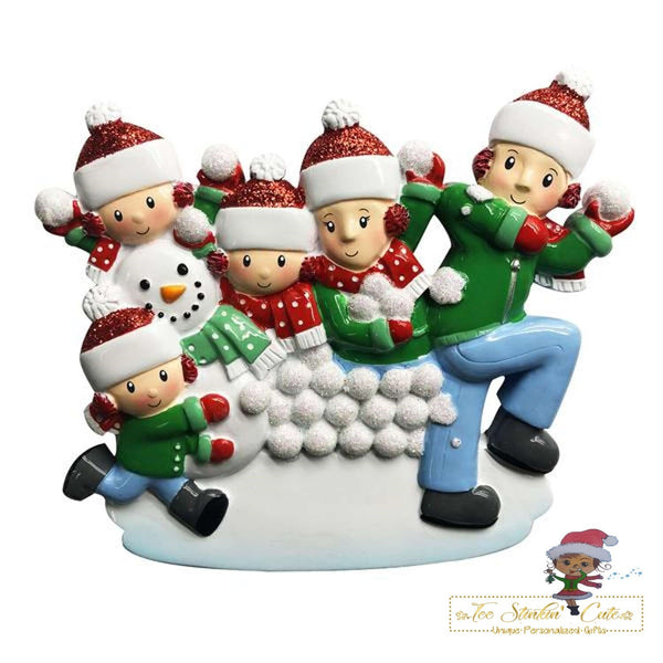 Christmas Ornament Snowball Fight Family of 5/ Friends Coworkers Employees - Personalized + Free Shipping!