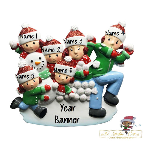 Christmas Ornament Snowball Fight Family of 6/ Friends Coworkers Employees - Personalized + Free Shipping!