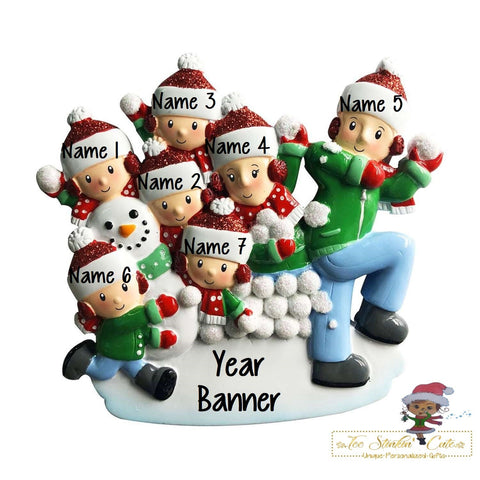 Christmas Ornament Snowball Fight Family of 7/ Friends Coworkers Employees - Personalized + Free Shipping!