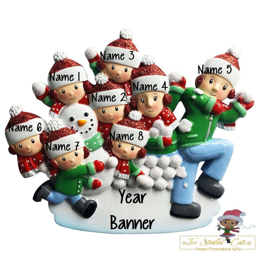 Christmas Ornament Snowball Fight Family of 8/ Friends Coworkers Employees - Personalized + Free Shipping!