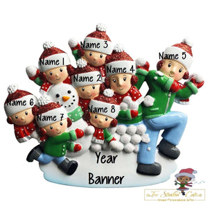 Christmas Ornament Snowball Fight Family of 8/ Friends Coworkers Employees - Personalized + Free Shipping!