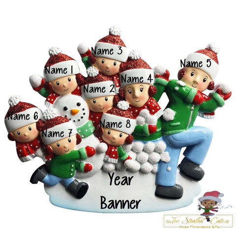 Christmas Ornament Snowball Fight Family of 8/ Friends Coworkers Employees - Personalized + Free Shipping!
