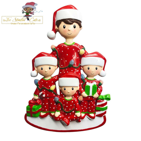 Christmas Ornament Single Dad with 3 Children/ Family of 4/ Brothers/ Grandfather/ Uncle/ Godfather - Personalized + Free Shipping!