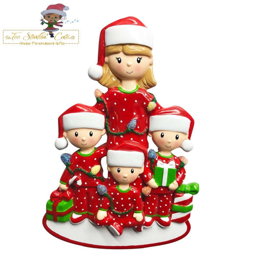 Christmas Ornament Single Mom with 3 Children/ Family of 4/ Sisters/ Grandmother/ Aunt/ Godmother - Personalized + Free Shipping!