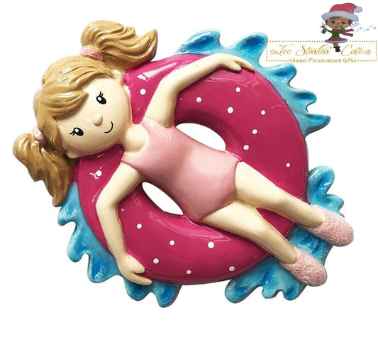Girl on Inner Tube Personalized Christmas Ornament/ Swimming/ pool lake ocean /Children Beach Kids
