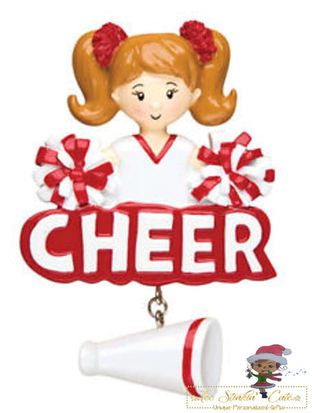 Personalized Christmas Ornament Red Cheerleader/ Cheer/ Pom Pom/ Girls + Free Shipping!