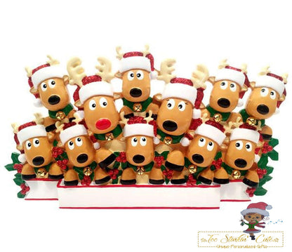 Personalized Christmas Table Topper Reindeer Family of 11 + Free Shipping!