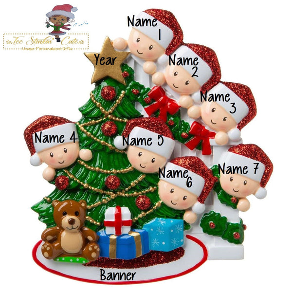 Christmas Ornament Peeking Christmas Tree Family of 7 - Personalized + Free Shipping!