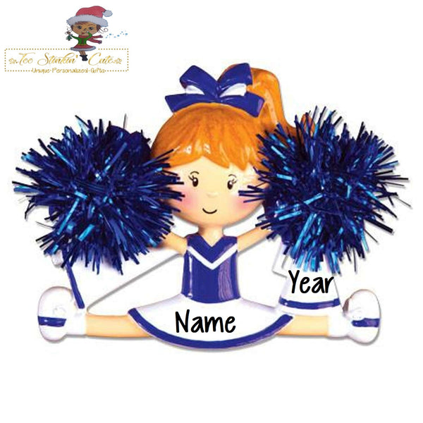 Christmas Ornament Girl Cheerleader Blue/ Cheer/ Pom Pom/ Kids/ Child/ Play Personalized! + Free Shipping!
