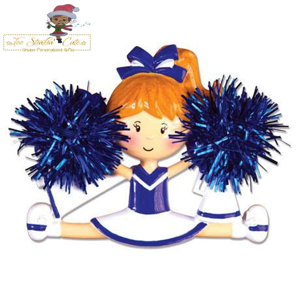 Christmas Ornament Girl Cheerleader Blue/ Cheer/ Pom Pom/ Kids/ Child/ Play Personalized! + Free Shipping!