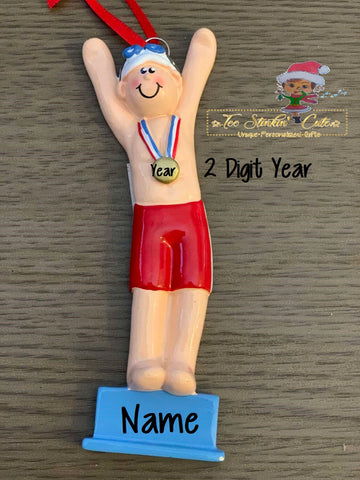 Personalized Christmas Ornament Swimmer/ Swimming Swim Medallion Lifeguard + Free Shipping!