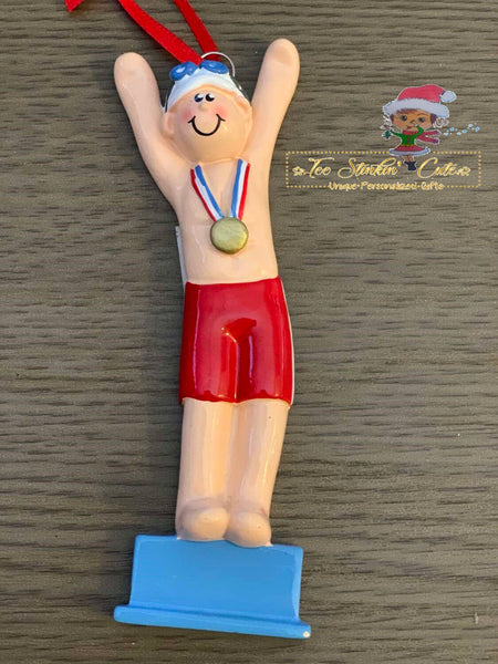 Personalized Christmas Ornament Swimmer/ Swimming Swim Medallion Lifeguard + Free Shipping!
