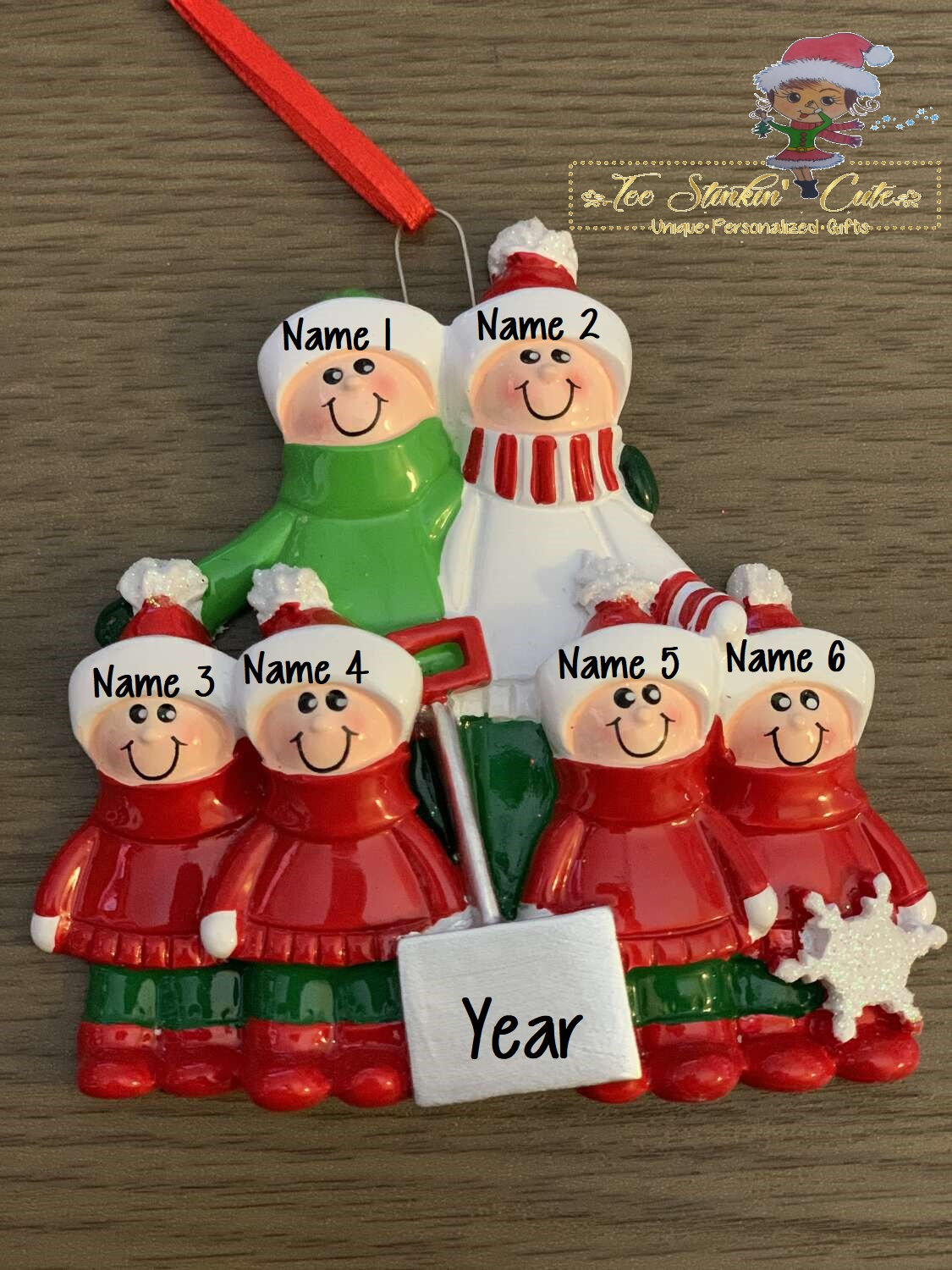 Personalized Christmas Ornament Shovel Family of 6 + Free Shipping!