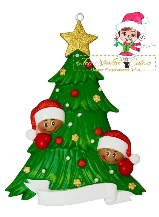 Personalized Christmas Ornament Christmas Tree Family of 2 African American/ Tan/Couple/ Newlywed/ Best Friends + Free Shipping!