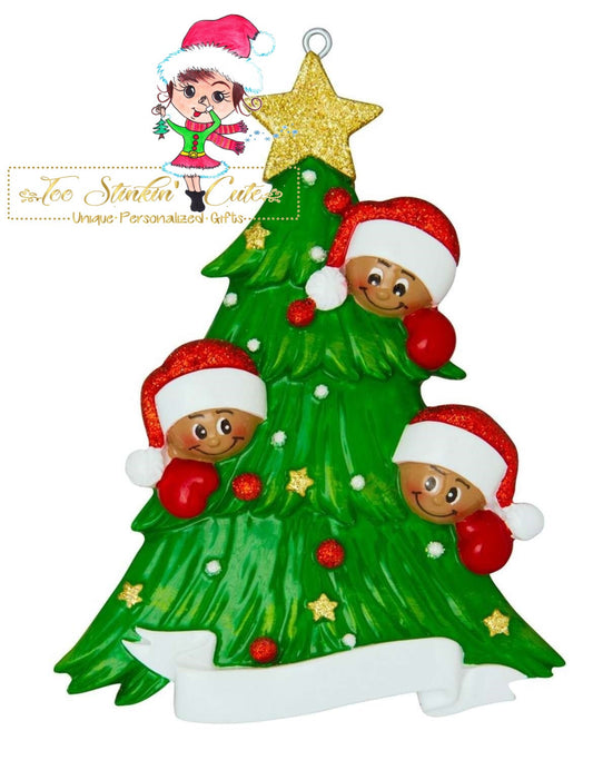 Personalized Christmas Ornament Christmas Tree Family of 3 African American/Tan/Best Friends/ Coworkers + Free Shipping!